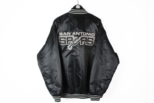 Vintage San Antonio Spurs Bomber Jacket XXLarge black big logo NBA 90's snap buttons retro style windbreaker