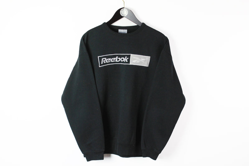 Vintage Reebok Sweatshirt Large black big logo 90s sport style jumper UK brand