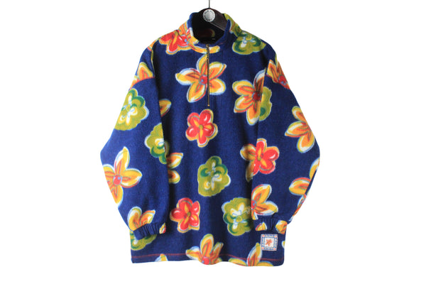 Vintage Fleece 1/4 Zip blue floral pattern 90s retro sweater ski style