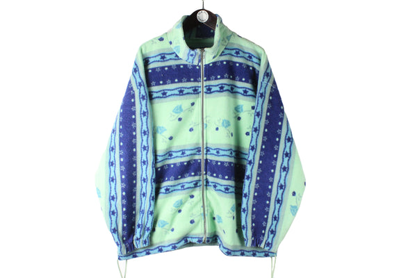 Vintage Fleece Full Zip green blue 90s retro pullover sport jumper ski wear