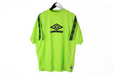 Vintage Umbro T-Shirt Large / XLarge neon green 90's big logo acid nylon tee