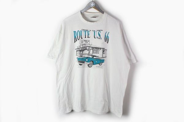 Vintage Route 66 1994 T-Shirt XXLarge white big logo made in USA Chicago to Los Angeles 90s old tee