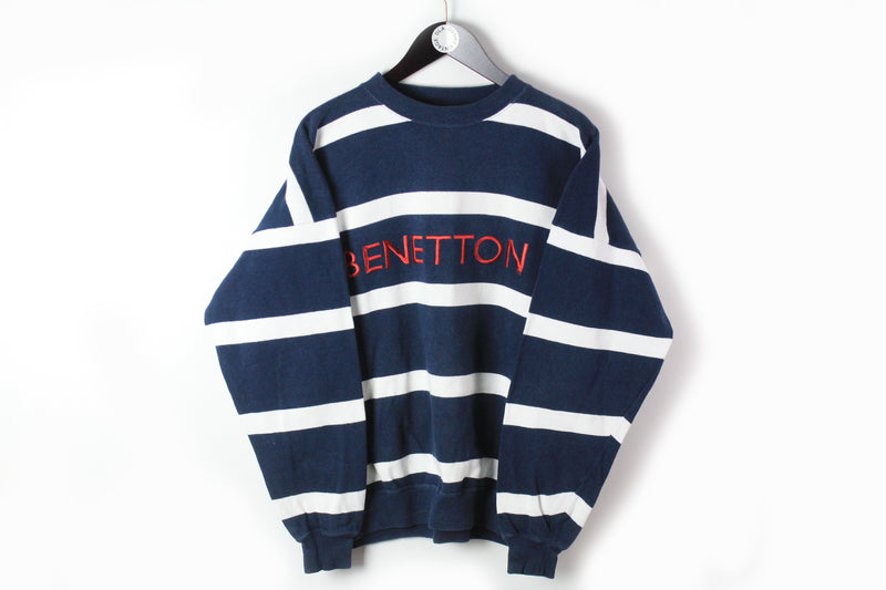 Vintage United Colors of Benetton Sweatshirt Medium big logo 90s authentic striped pattern rare crew neck jumper