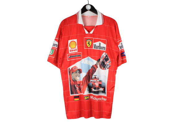 Vintage Ferrari T-Shirt XXLarge Michael Schumacher 90s 00s polo polyester tee Formula 1 racing wear