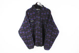 Vintage Columbia Fleece Half Zip XLarge multicolor purple crazy pattern 90s sweater made in USA