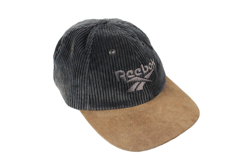 Vintage Reebok Cap corduroy big logo baseball hat classic street style sport wear basic USA athletic authentic