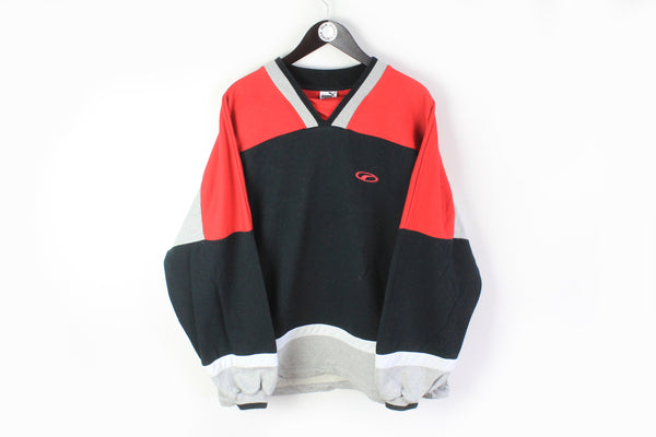 Vintage Puma Sweatshirt XLarge / XXLarge  black red 90s v-neck jumper sport style