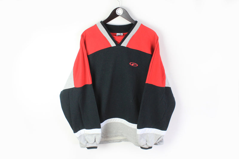 Vintage Puma Sweatshirt XLarge / XXLarge  black red 90s v-neck jumper sport style