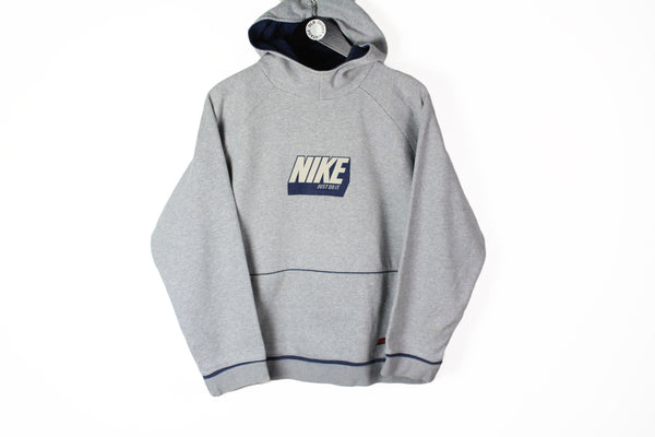 Vintage Nike Hoodie Small gray big logo 90's retro style Just do It hooded jumper