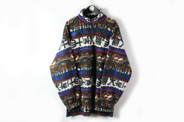 Vintage Fleece 1/4 Zip Large abstract pattern aztec print 90s ski style sweater