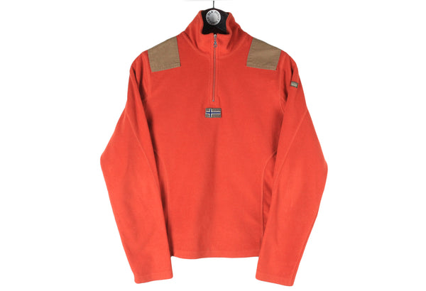 Napapijri Fleece 1/4 Zip Women's Medium orange small logo authentic outdoor ski sweater