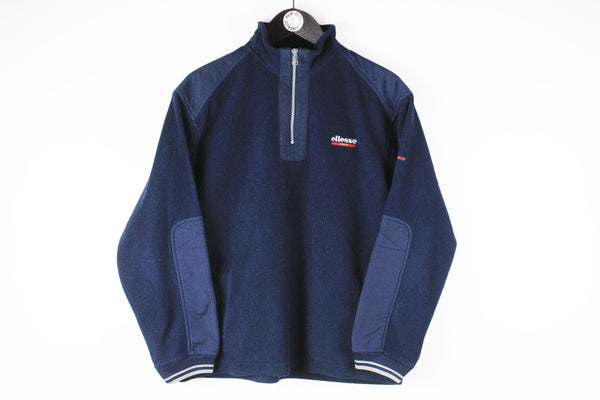 Vintage Ellesse Fleece 1/4 Zip Small navy blue 00s retro ski sweater sport Italian style