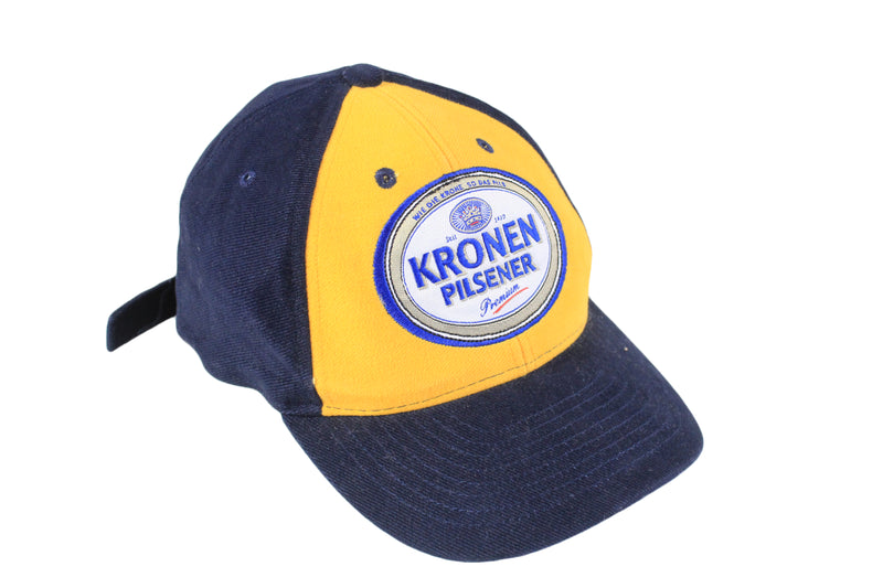 Vintage Kronen Pilsener Cap beer drink navy blue big logo 90's 80's style old school hipster summer sun visor baseball hat