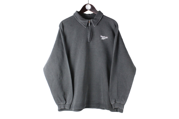 Vintage Reebok Sweatshirt 1/4 Zip gray 1/4 zip retro jumper collared sport wear