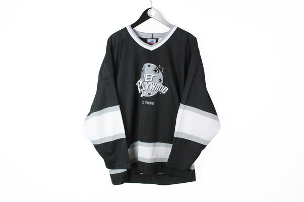 Vintage Planet Hollywood Cape Town Hockey Jersey Shirt Large black big logo 90's v-neck retro style t-shirt long sleeve
