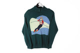 Vintage Ski Sweater Women's 42 green 90's crewneck wool 