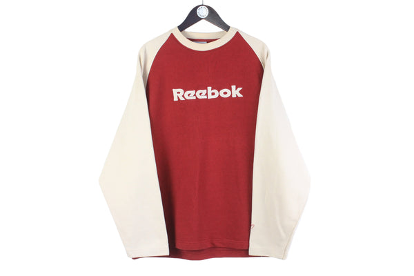 Vintage Reebok Sweatshirt XLarge red beige big logo 90s retro crewneck sport style jumper