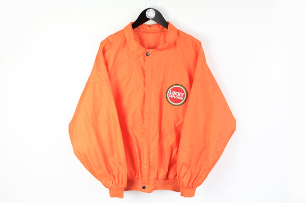 Vintage Lucky Strike Jacket Large / XLarge orange big logo Lucky Explorer 90s bright windbreaker