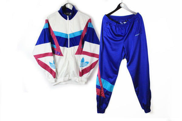 Vintage Adidas Tracksuit Large white blue multicolor 90's retro style authentic sport track jacket and pants