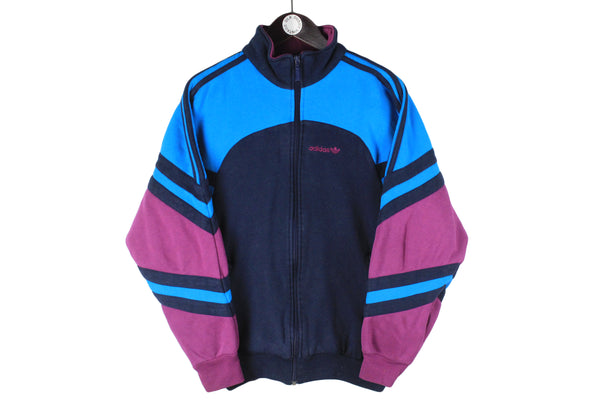 Vintage Adidas Sweatshirt Full Zip Small blue purple 90s cardigan cotton sportswear retro jumper