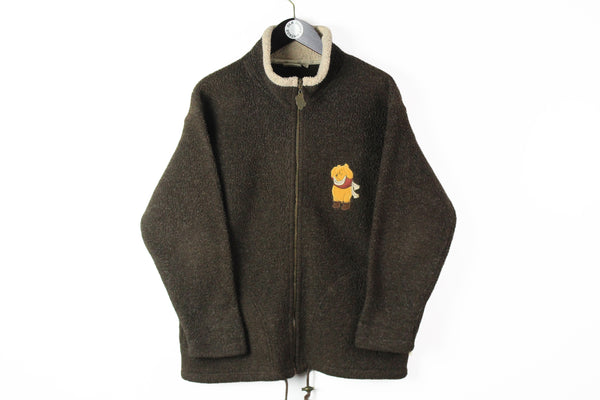 Vintage Disney Winnie The Pooh Fleece Full Zip Small brown small logo 90s cozy cartoon sweater