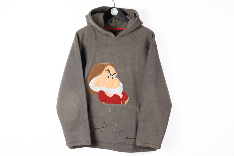 Vintage Disney Grumpy Fleece Hoodie Medium gray big logo oversize brown jumper
