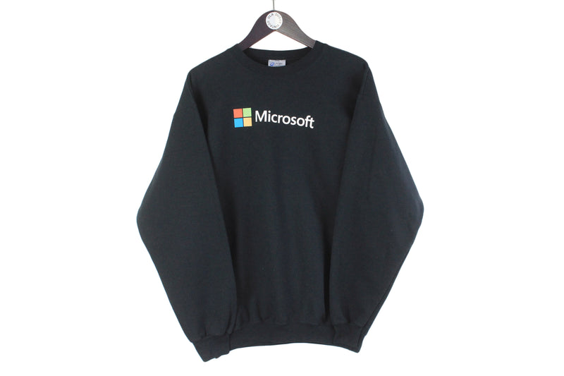 Vintage Microsoft Sweatshirt Medium black big logo crewneck 90s retro sport jumper 