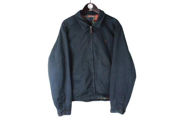 Vintage Polo by Ralph Lauren Jacket navy blue retro sport style collared full zip windbreaker