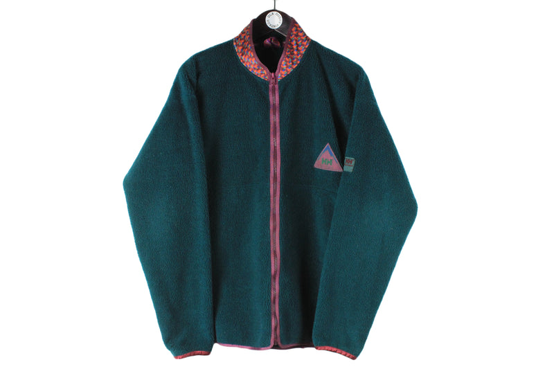 Vintage Helly Hansen Fleece Full Zip Large green 90s outdoor sweater mountains ski jumper