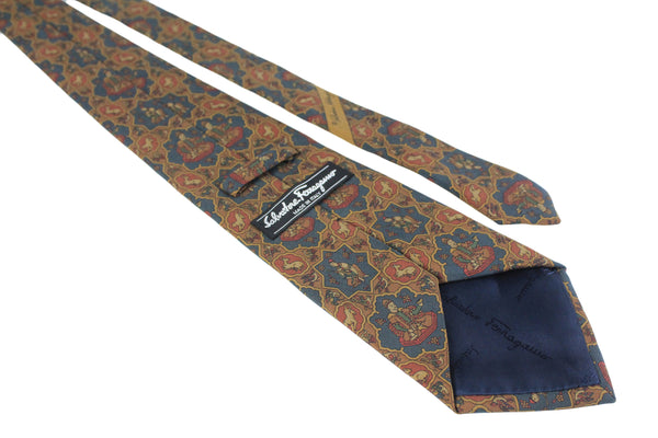Vintage Salvatore Ferragamo Tie brown pattern made in Italy classic luxury men's gift official wear basic casual style event retro rare 90's 80's outfit