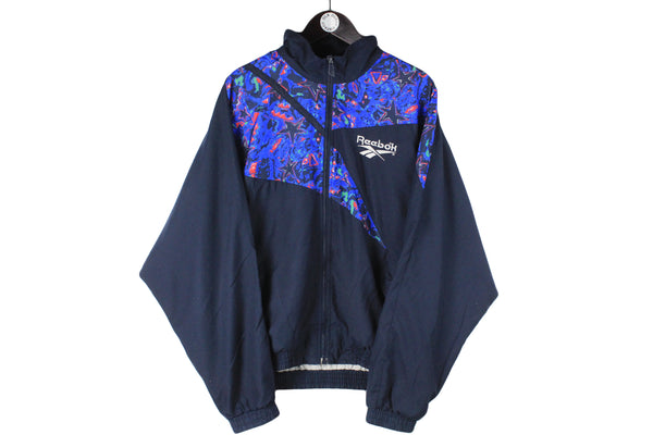 Vintage Reebok Track Jacket Large blue abstract pattern space galaxy 90s print sport windbreaker