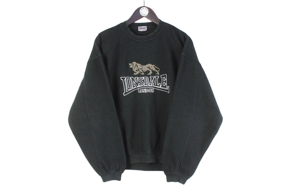 Vintage Lonsdale Sweatshirt Medium black big logo embroidery crewneck 90s retro sport jumper