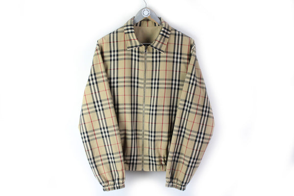 Vintage Burberry London Double Side Nova Check Jacket Large beige rare luxury plaid coat 2in1