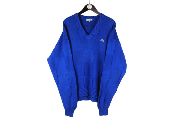 Vintage Lacoste Sweater XXLarge blue 90s made in France v-neck pullover retro jumper
