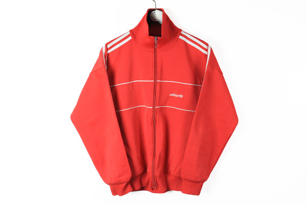 Vintage Adidas Track Jacket Small 80s red full zip classic white stripes windbreaker