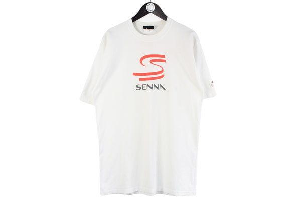 Vintage Ayrton Senna 1994 T-Shirt XLarge white big logo Formula 1 F1 retro racing World Champion tee
