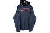 Vintage Reebok Hoodie XLarge size men's navy blue hooded sweatshirt cotton sport wear retro rare 90's clothing big logo old school streetwear street style authentic athletic jumper