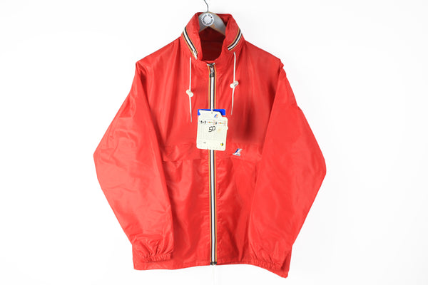 Vintage K-Way NWT Jacket Large red raincoat retro style 90s small logo made in France water resist jacket hooded