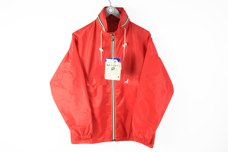 Vintage K-Way NWT Jacket Large red raincoat retro style 90s small logo made in France water resist jacket hooded