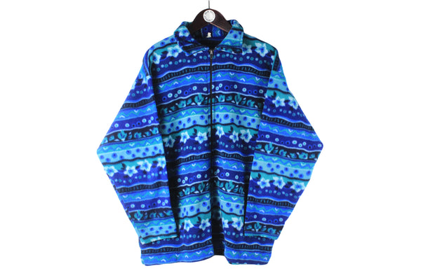 Vintage Fleece Full Zip Small / Medium blue abstract pattern 90s retro sport jumper sweater