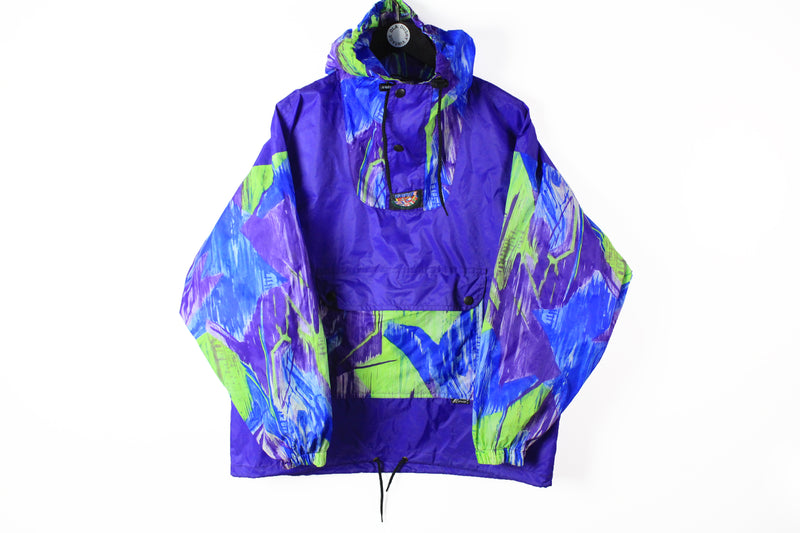 Vintage K-Way Anorak Jacket Medium purple green 90s rain coat athletic windbreaker