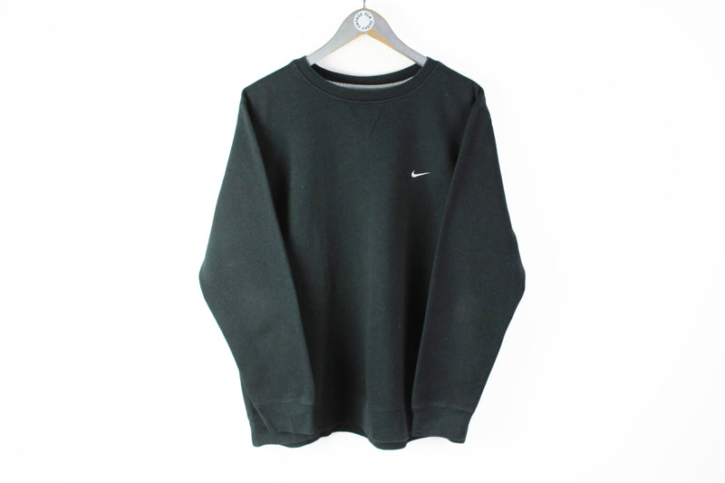 Vintage Nike Sweatshirt Medium black small swoosh logo 90s sport jumper cotton classic streetwear