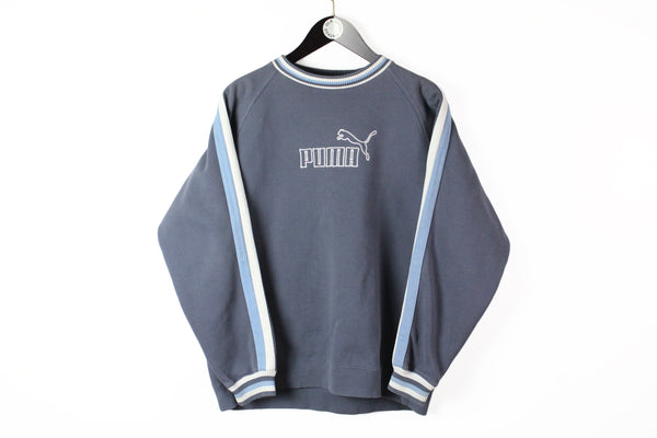 Vintage Puma Sweatshirt Medium gray big logo 90s sport crew neck