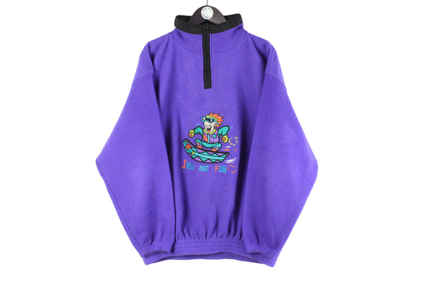 Vintage Beach&Snow Fleece 1/4 Zip Medium purple retro sweater big logo 90s ski jumper snowboard sweater