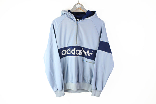 Vintage Adidas Hoodie Half Zip Medium blue big logo 90s nylon sport sweatshirt