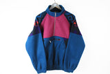 Vintage Fleece Half Zip Medium blue pink multicolor 90s sport winter sweater