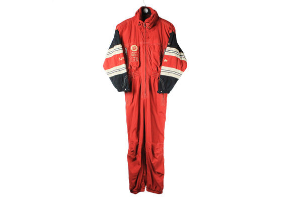 Vintage Bogner Ski Suit size men's oversized retro red big logo jumpsuit wear rare retro coveralls 90's outfit style clothing winter extreme warm snowboard