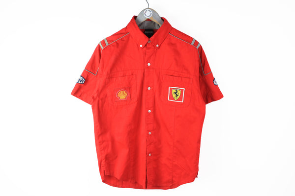 Vintage Ferrari Shirt Medium Magneti Marelli 90s red big logo mechanic uniform 1999 Michael Schumacher F1 shirt