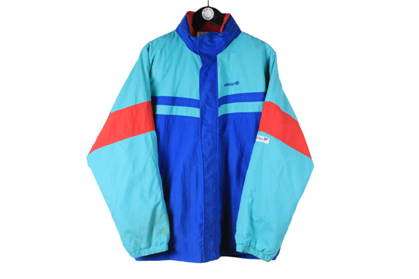 Vintage Adidas Jacket XLarge size men's oversized retro coat multicolor blue full zip windbreaker street style authentic athletic clothing 90's brand sport winter made in Yugoslavia