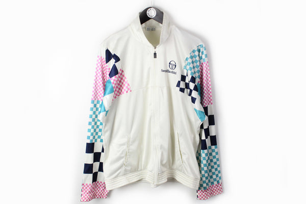 Vintage Sergio Tacchini Track Jacket XLarge white multicolor 90s sport style windbreaker